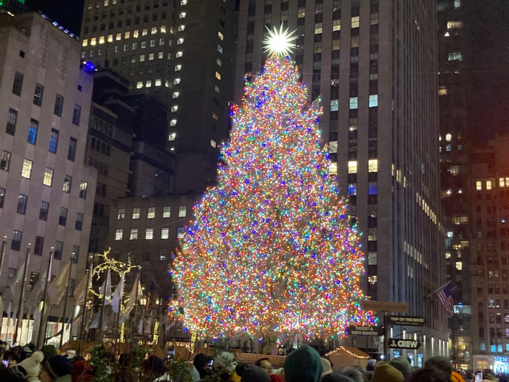 NYC Christmas trip Rockefeller tree at night
